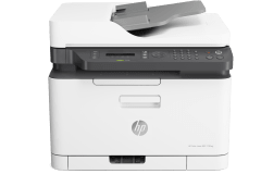  HP Color Laser MFP 179fwg Drucker, Weiß / Grau, Vorderansicht.
