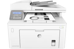HP LaserJet Pro M148fdw Drucker, weiß, Vorderansicht.