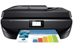 HP OfficeJet 5255 Drucker, Schwarz, Vorderansicht.