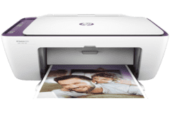 HP DeskJet 2634 Drucker, weiß / Lila, Vorderansicht.