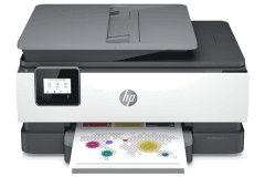 HP OfficeJet 8015e Drucker, Grau, Vorderansicht.