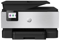 HP OfficeJet Pro 9019e  Drucker, Grau, Vorderansicht.