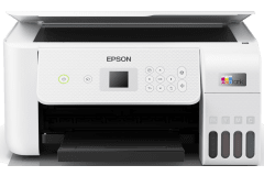 Epson EcoTank ET-2826 Drucker, Weiß, Vorderansicht.